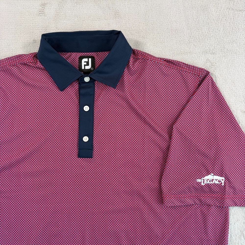 FooJoy x The Legacy Golf Club Performance Polo Shirt Men XL Geo Navy Scarlet NEW